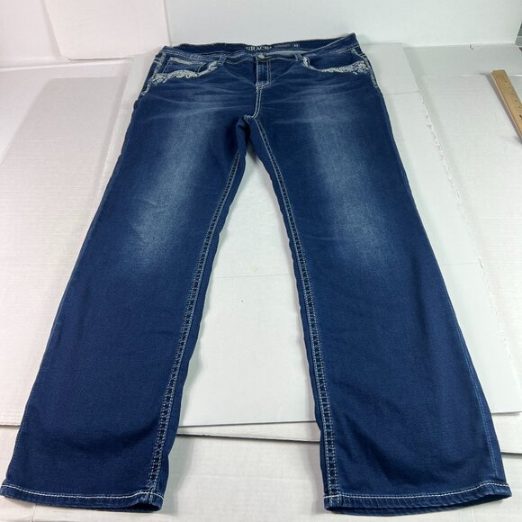 Grace In LA Jeans Women Plus 42x31* P Straight High Rise Blue Faded Denim Tag 22 - Picture 1 of 16